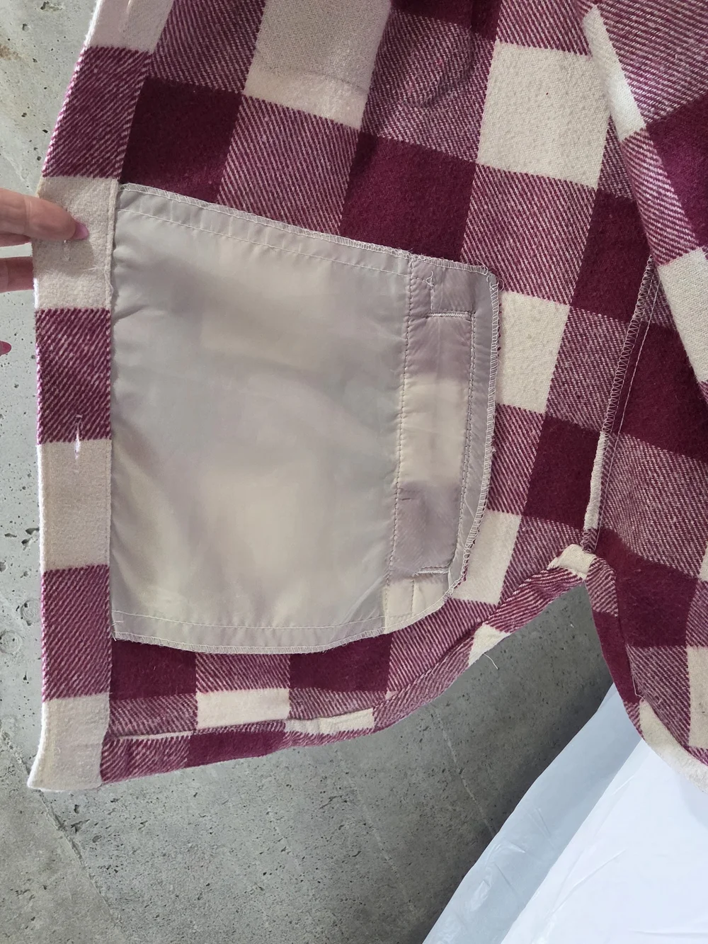 Plaid Utility Jacket in Burgundy & Cream